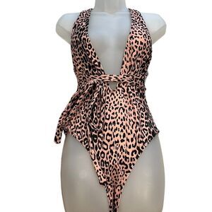 Leopard Print Brown Cheetah Wrap Around One Piece Cheeky Swim Suit